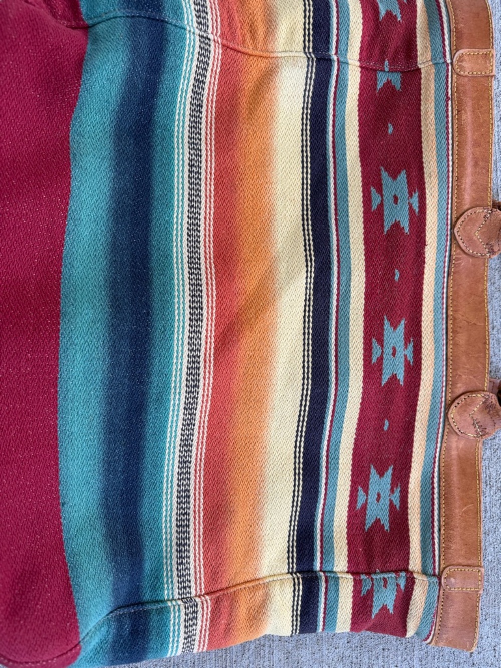 Vtg RALPH LAUREN Country Multi-Color Brown Serape Leather Chimayo Aztec Tote Bag - Picture 11 of 15